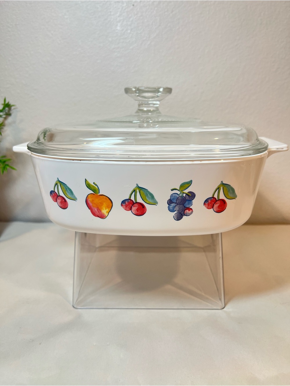 Corningware Covered 2L Casserole Dish RET “Fruit Basket” Pattern | VTG | VGUC